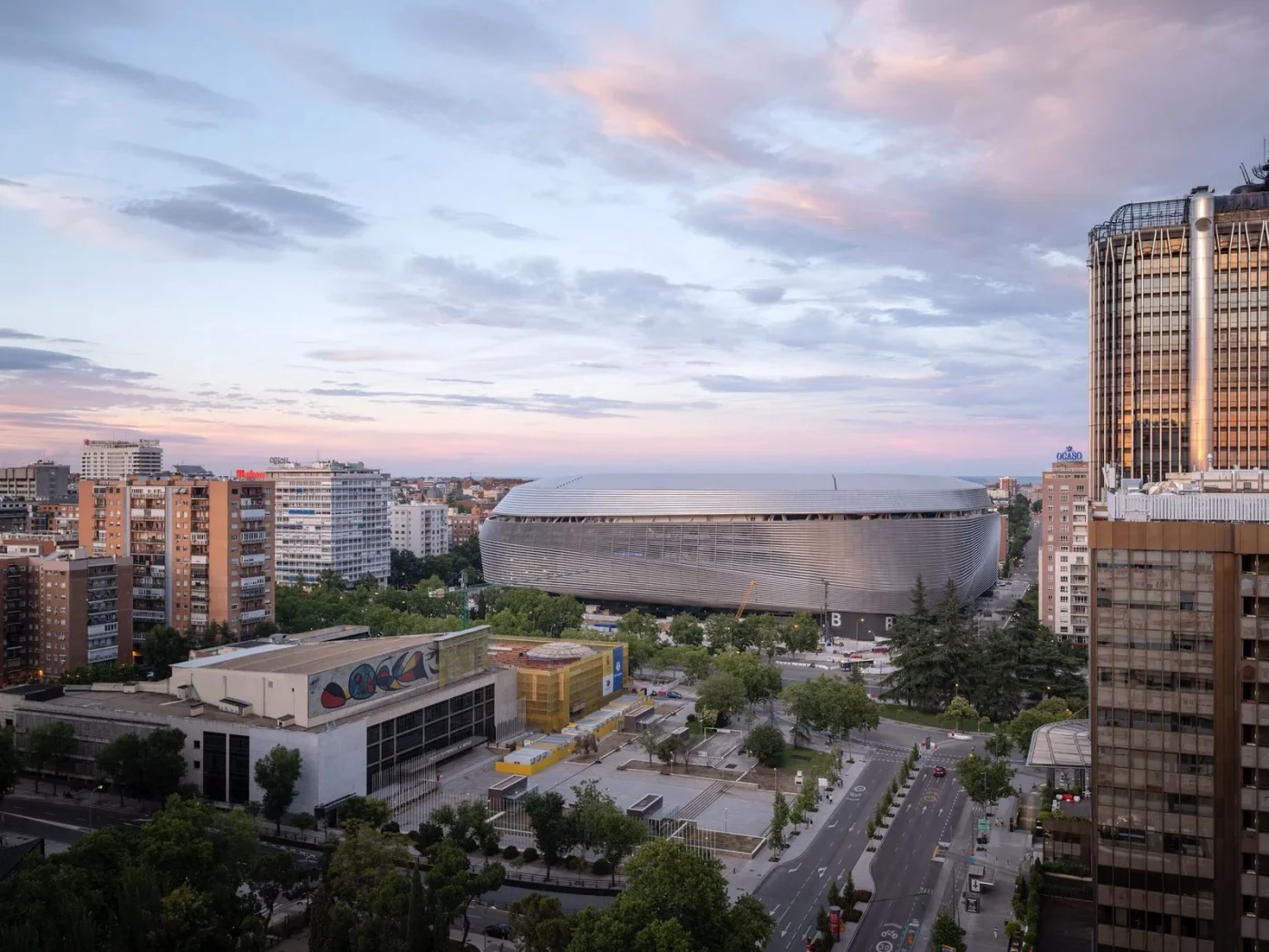 The remodelled Santiago Bernabéu stadium and its stainless-steel slat façade, photographed by Marcus Bredt.