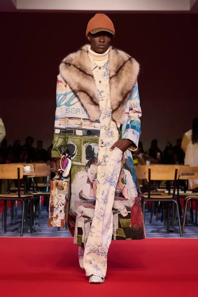 KidSuper Fall Winter 2026 runway look with a painted coat and matching trousers