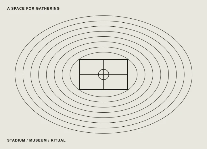 Original graphic of concentric seating rows and an open field